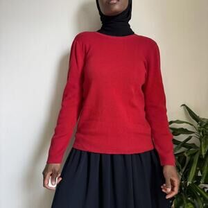 Vintage Red‎ crewneck pullover knit coquette preppy lightweight sweater fits M/L
